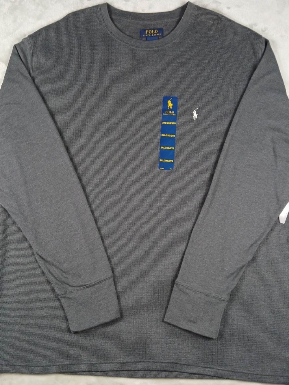 Polo Ralph Lauren Long Sleeve Waffle Knit Shirt 2XL Men's Thermal Gray NWT